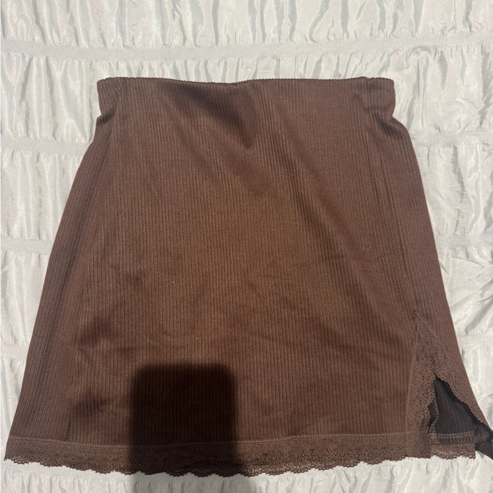 Zara Brown Pencil Skirt with Lace Trim